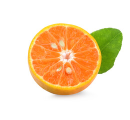 tangerine or mandarin fruit with leaves isolated on white background