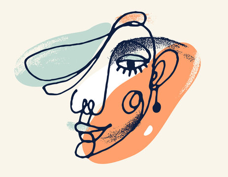 Abstract woman face vector artwork, modern trendy lady portrait art, hand drawn surreal beauty, minimal artistic design, painted sur human head.