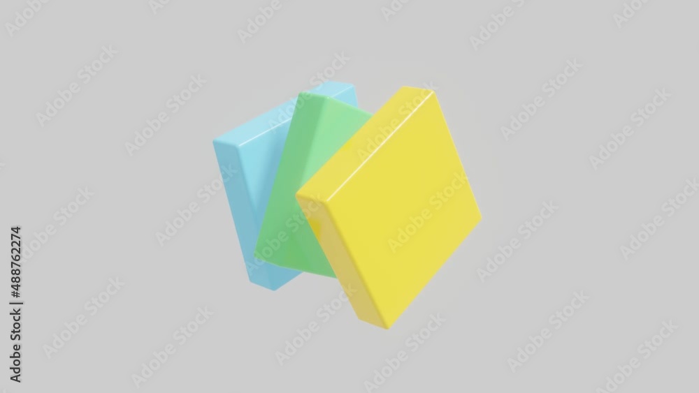 Aufkleber multicolor 3d rectangle elements rotates on a white background. abstract seamless loop 3d rendered m