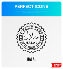 Fototapeta premium Halal food sign, round emblem. Certified and guaranteed. Islam religion. Vector illustration.