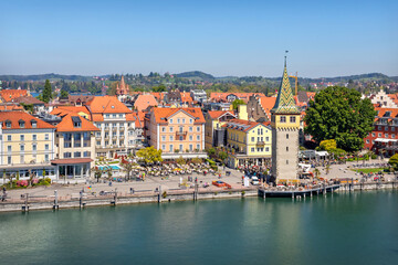 Obraz premium Lindau, Germany. Mangturm Tower in the port of Lindau