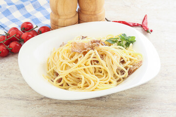 Spaghetti carbonara pasta with bacon