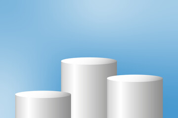 Abstract podium for product presentation, space on blue background. Podium for presentation. Product presentation. Stage showcase for product. Cylinder podium for product.