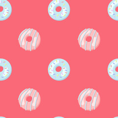 Seamless pattern donuts on a red background. Design template.