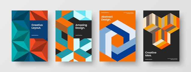 Multicolored mosaic shapes poster illustration bundle. Amazing presentation vector design concept set.