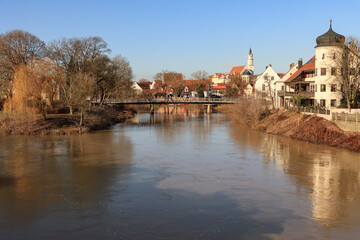 Fototapeta na wymiar Donauwörth; Wörnitzmündung zwischen Altstadt und Ried 