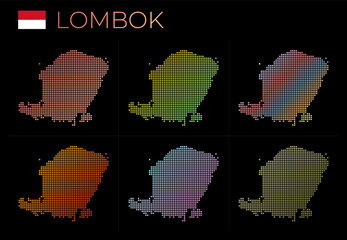 Lombok dotted map set. Map of Lombok in dotted style. Borders of the island filled with beautiful smooth gradient circles. Elegant vector illustration.