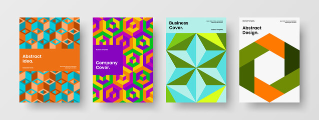 Fototapeta premium Multicolored brochure A4 design vector layout composition. Isolated geometric tiles cover concept collection.