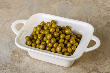 Marinated green pea in the bowl