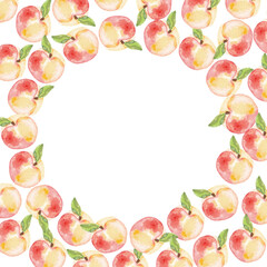 round peaches frame. juicy pink fruit illustration