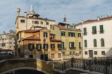 Fototapeta na wymiar Venice Streets in Italy, Venetian Street Photography, Venetian Gothic Architecture
