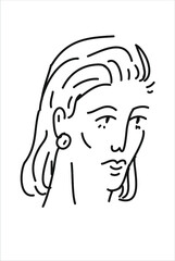 Minimalist hand drawn illustration with a girl in vector. Black and white portrait. Line drawing. 