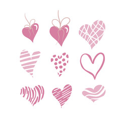 Pink heart collection icon, love symbol, isolated on white, vector
