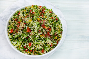 Traditional middle eastern Tabbouleh salad made with Bulgar wheat