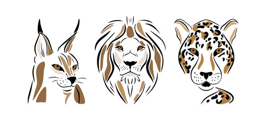 Savanna wild animals set. Abstract African animal. Lion, caracal, leopard silhouette. Vector Illustration © Viktoria