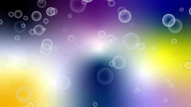 紺色黄色紫色のグラデーション背景にバブルのパーティクルのアニメーション