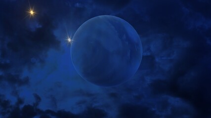 Obraz na płótnie Canvas Blue Full Moon Dark Cloudy Sky Fantasy Nature 3d Illustration