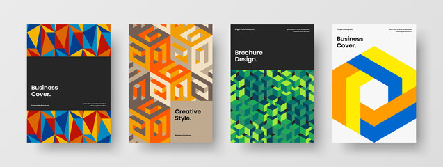 Premium mosaic tiles company brochure concept bundle. Abstract corporate identity vector design layout set.
