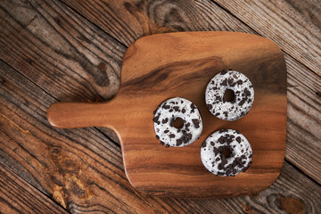 Donuts on a wooden board