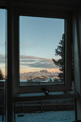Fototapeta premium view from the window at sunset over the city reykjavik Iceland