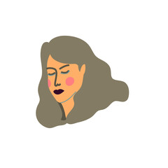Vector portrait of a girl with grey long hair. Depiction of woman's face.