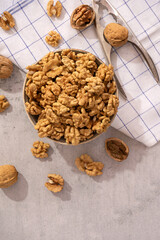 Dry nuts in glass jars, on white background. Food storage. Glass Containers. Kitchen need.