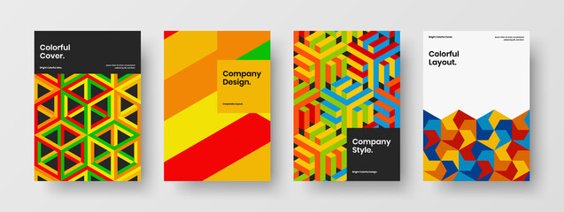 Fototapeta premium Simple journal cover A4 vector design concept set. Fresh geometric pattern company identity template composition.