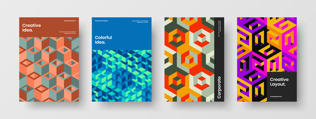 Isolated geometric tiles journal cover layout bundle. Creative booklet design vector illustration set.