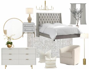 Interior design mood board of bedroom , Interior collage. Mood board interior of  bedroom  luxury...