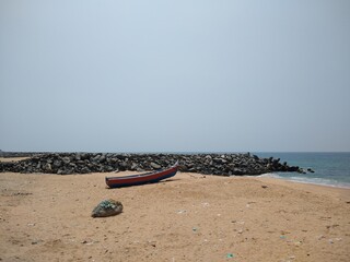 fishing boat on the beach, Erayumanthurai, Kanyakumari district, Tamil Nadu, seascape view