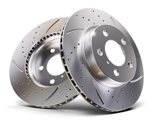 Car brake discs isolated on white background 3D - obrazy, fototapety, plakaty