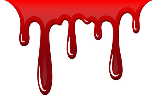 Blood drip 3d. Halloween bloodstain isolated white background. Splatter stain. Horror drop flow. Red scare ink. Blot texture. Colorful splash. Stream bleeding. Flowing liquid Vector illustration