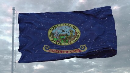 Idaho winter flag with snowflakes background. United States of America. 3d rendering