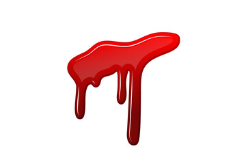 Blood drip 3d. Halloween bloodstain isolated white background. Splatter stain. Horror drop flow. Red scare ink. Blot texture. Colorful splash. Stream bleeding. Flowing liquid Vector illustration