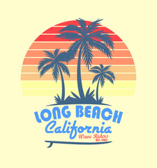 Obraz premium California surfer.long beach.sunset and palm trees 