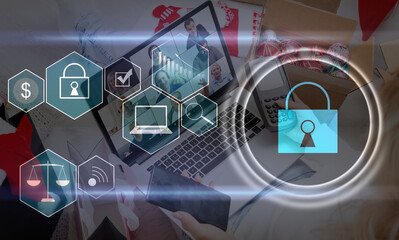Developing network security system. Internet data security concept. laptop.