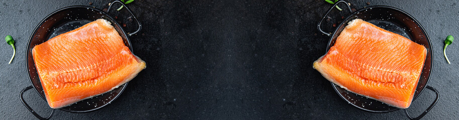 salmon raw red char fish fillet fresh seafood meal food diet snack on the table copy space food...