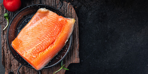 salmon raw red char fish fillet fresh seafood meal food diet snack on the table copy space food...