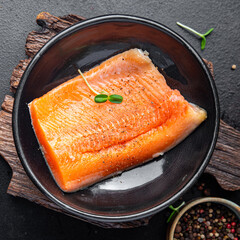 salmon raw red char fish fillet fresh seafood meal food diet snack on the table copy space food background 