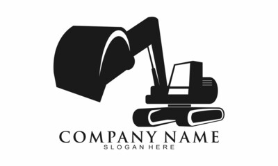 Black excavator illustration vector logo