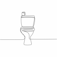 Continuous one simple single abstract line drawing of toilet bowl icon in silhouette on a white background. Linear stylized.
