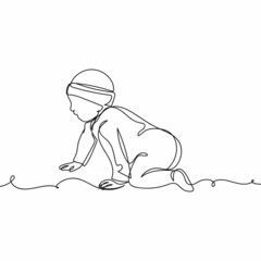 Continuous one simple single abstract line drawing of cute little baby icon in silhouette on a white background. Linear stylized.