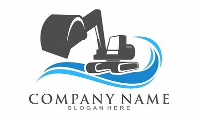 Excavator and wave logo design