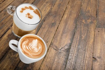 Tasty coffee mousse dessert in small glasses