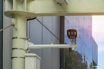 Outdoor CCTV surveillance camera on building window