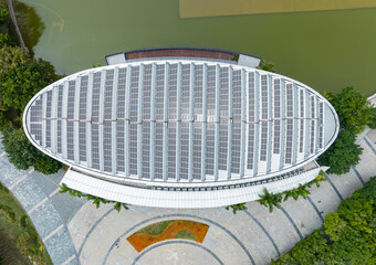 Top view of solar panel on roof top building