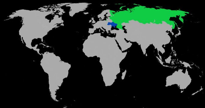 Ukraine and Russia on map. False colors for key color replacement. Backdrop for war in Ukraine