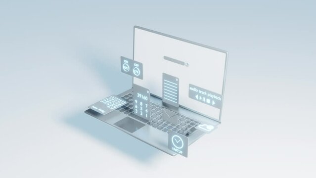 Animation of a modern mobile computer and software icons.