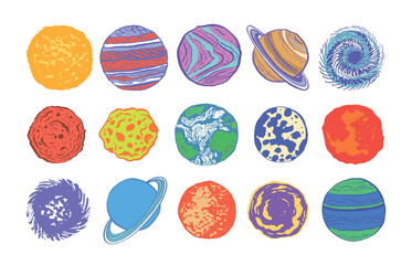 Space planets vector illustrations set