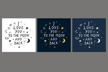 moon space Valentine's day love vector postcards set